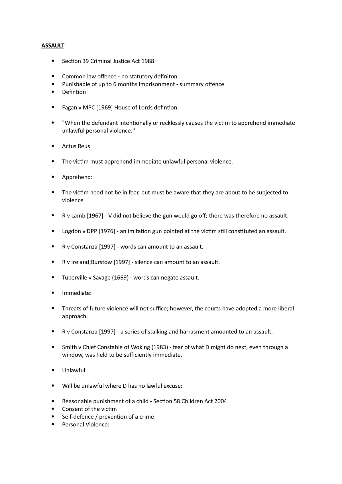 non-fatal-offences-notes-assault-section-39-criminal-justice-act-1988