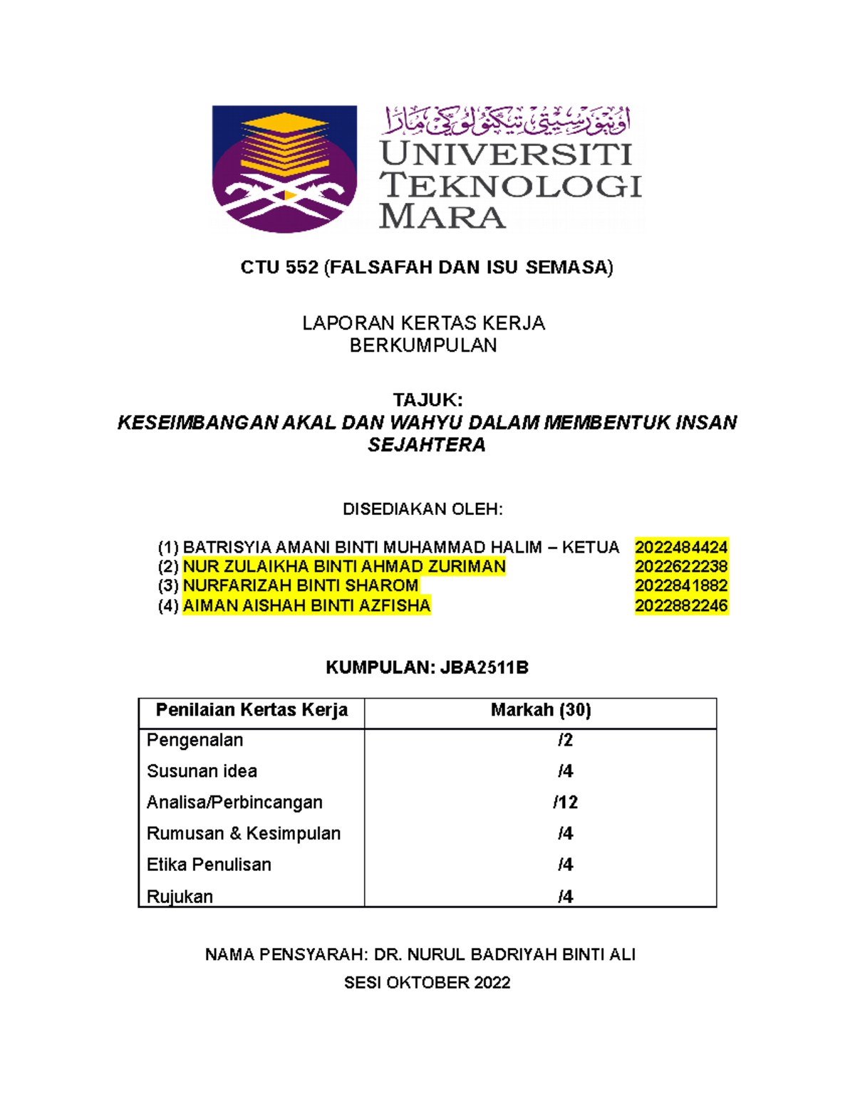 Assigment CTU552 ( Finalise) - CTU 552 (FALSAFAH DAN ISU SEMASA ...