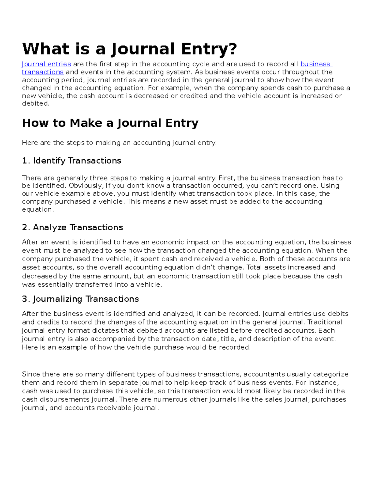 Accounting cycle Paul guitar's shop What is a Journal Entry