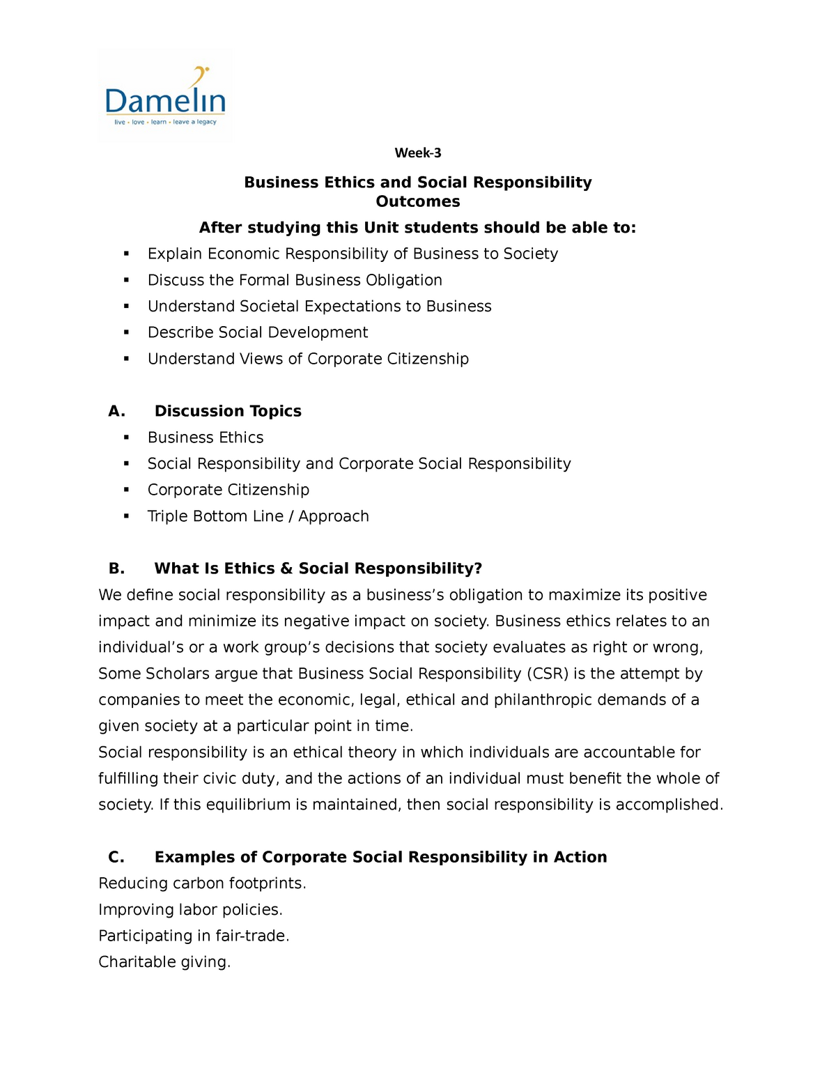 business ethics and social responsibility assignment