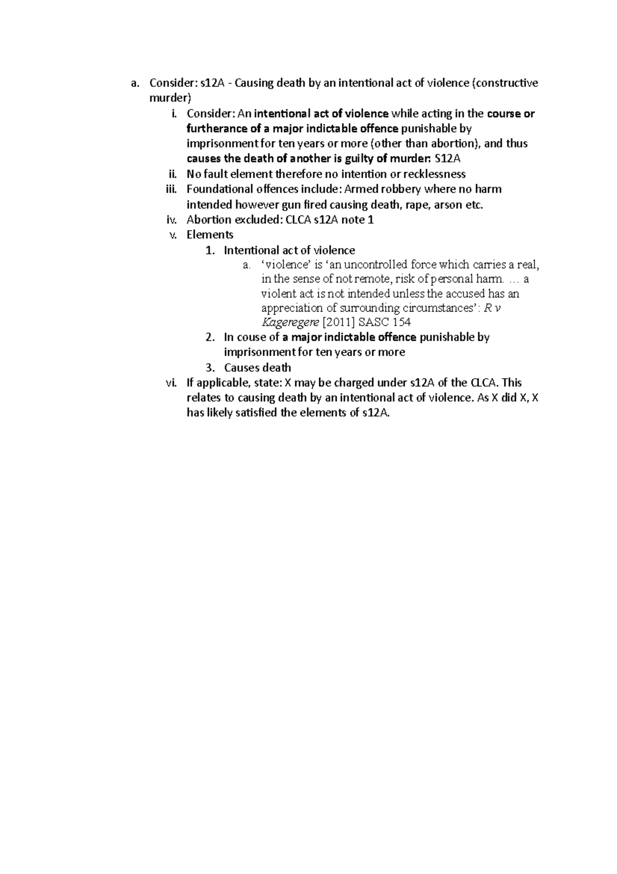 Constuctive murder - a. Consider: s12A - Causing death by an ...
