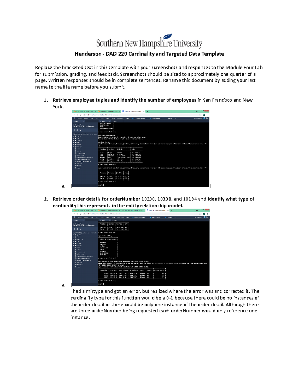 DAD 220 Module Four Cardinality And Targeted Data Template Henderson DAD 220 Cardinality And