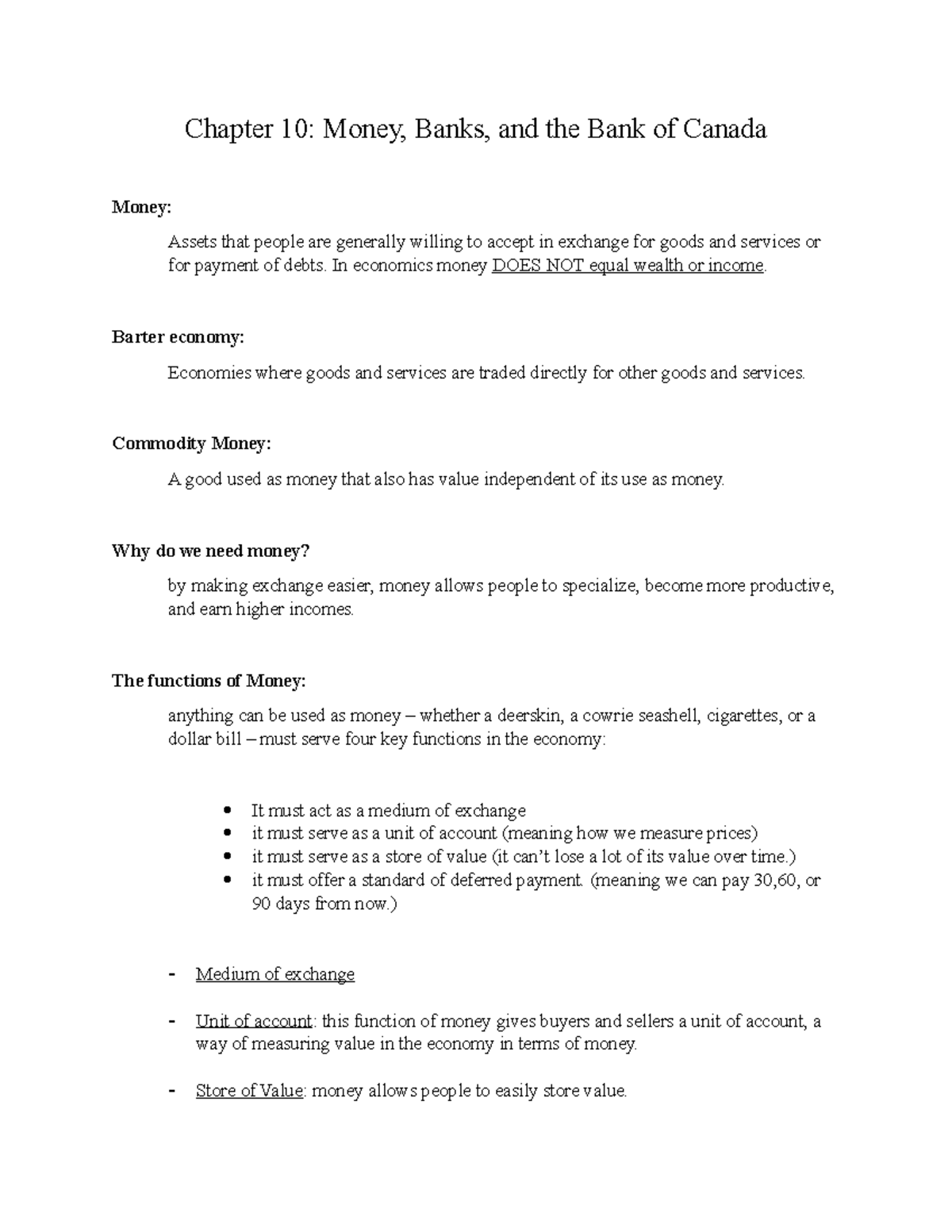 Chapter 10 Notes (1BB3 Intro To Macroeconomics) - Chapter 10: Money ...