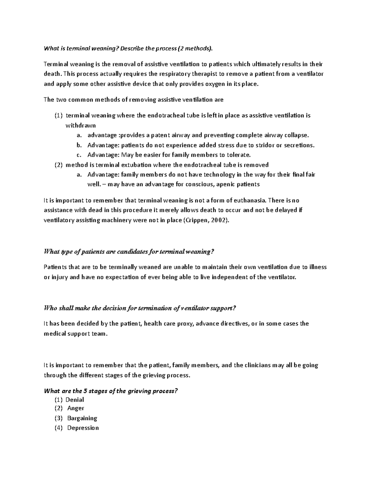 Terminal weaning worksheet answers What is terminal weaning? Describe