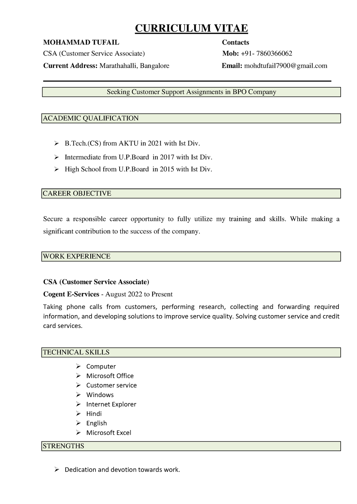 Mohd Tufail - Personal use - CURRICULUM VITAE MOHAMMAD TUFAIL Contacts ...