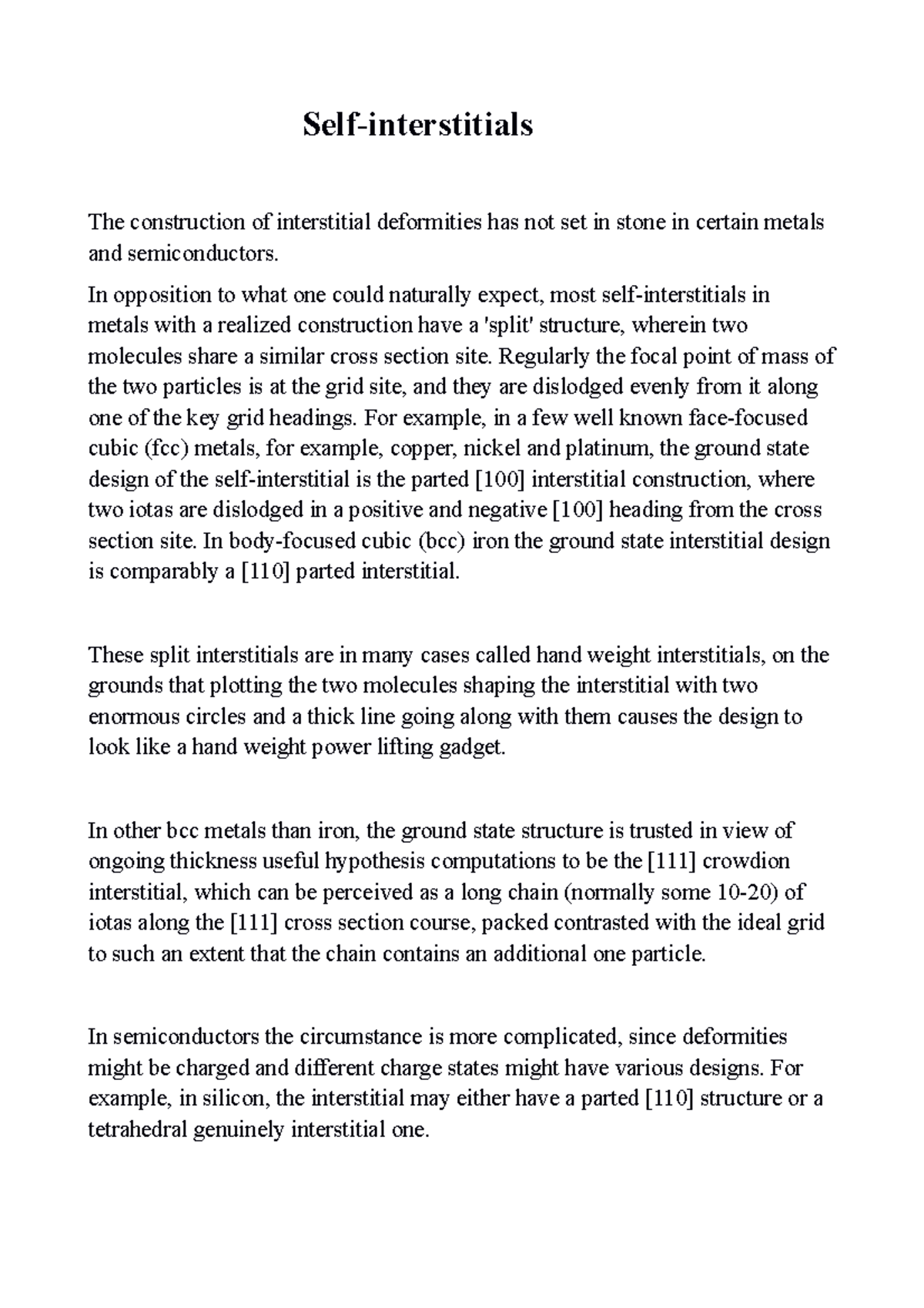 Self-interstitials - Ifah - Self-interstitials The construction of ...