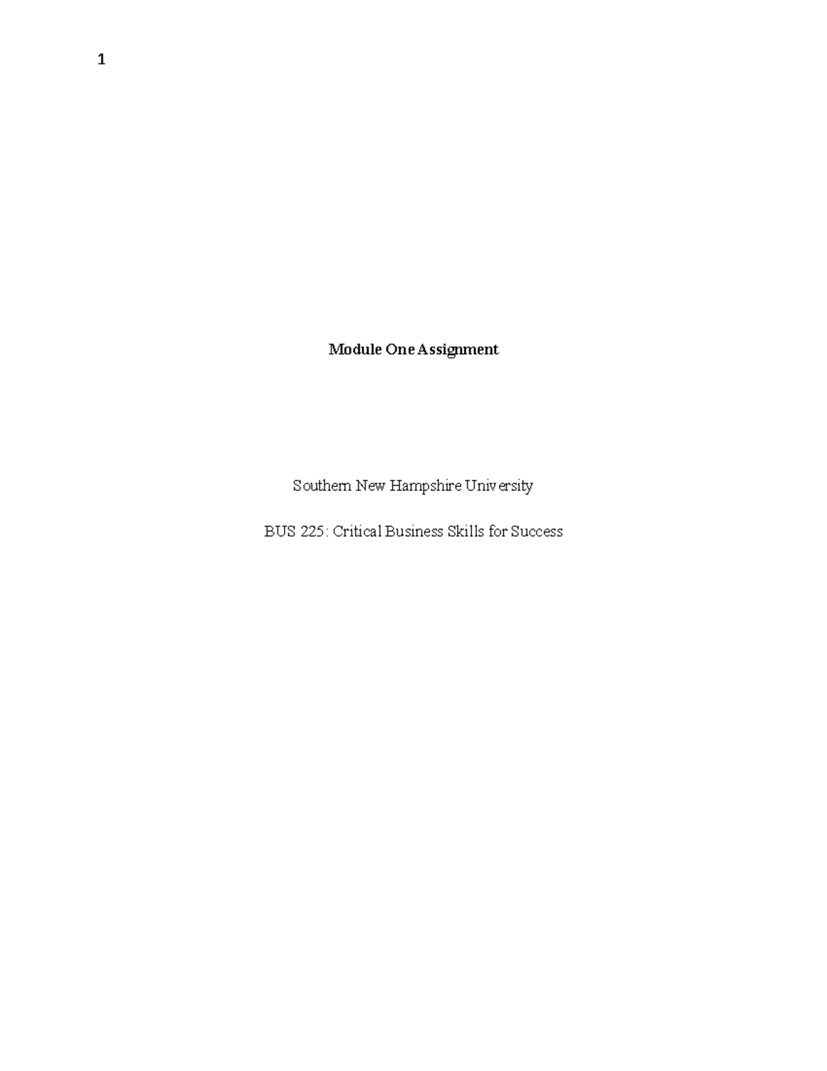 BUS225 Module One Assignment JR1 - Module One Assignment Southern New Hampshire University BUS ...