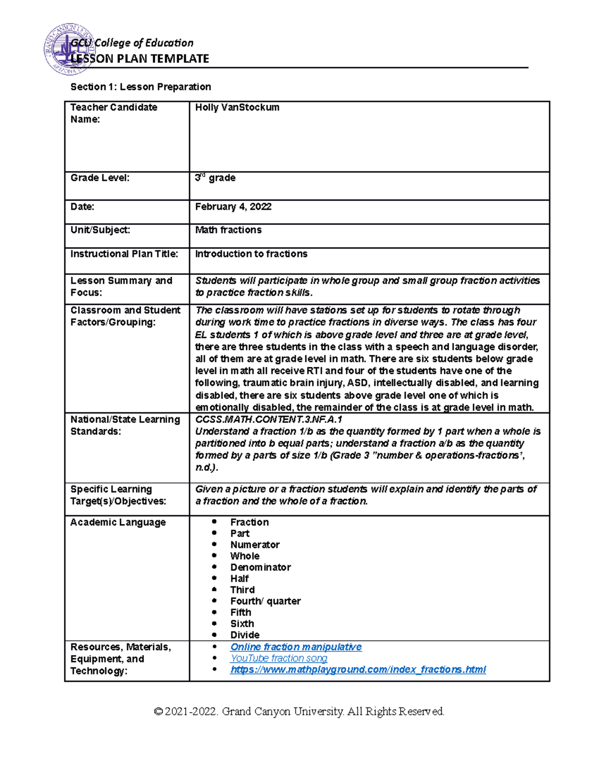 COE-LE~2 - SPD-470 - LESSON PLAN TEMPLATE Section 1: Lesson Preparation ...