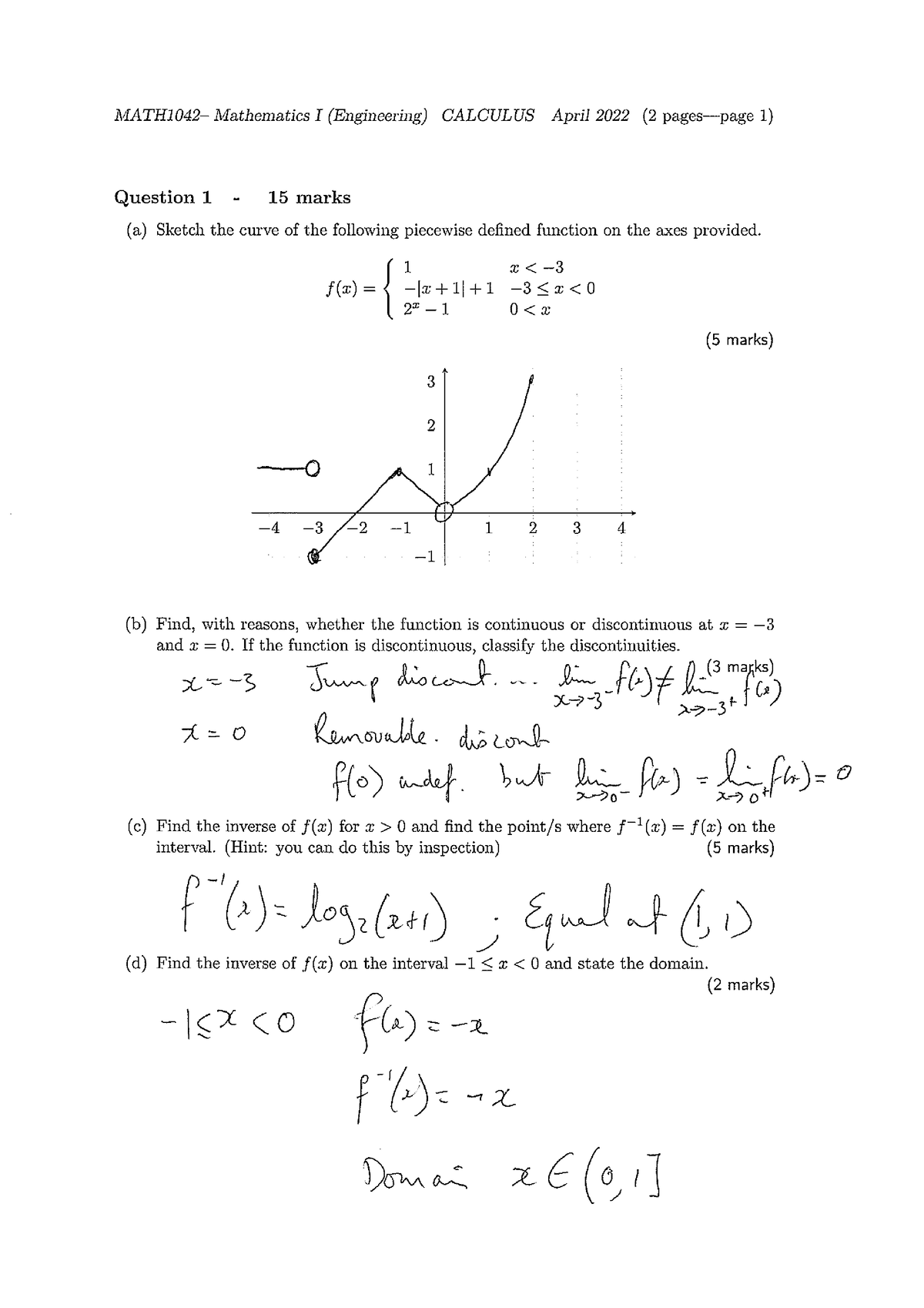 MATH1042 April 2022 Block Test Calculus Memo - MATH1042A - Engineer ...