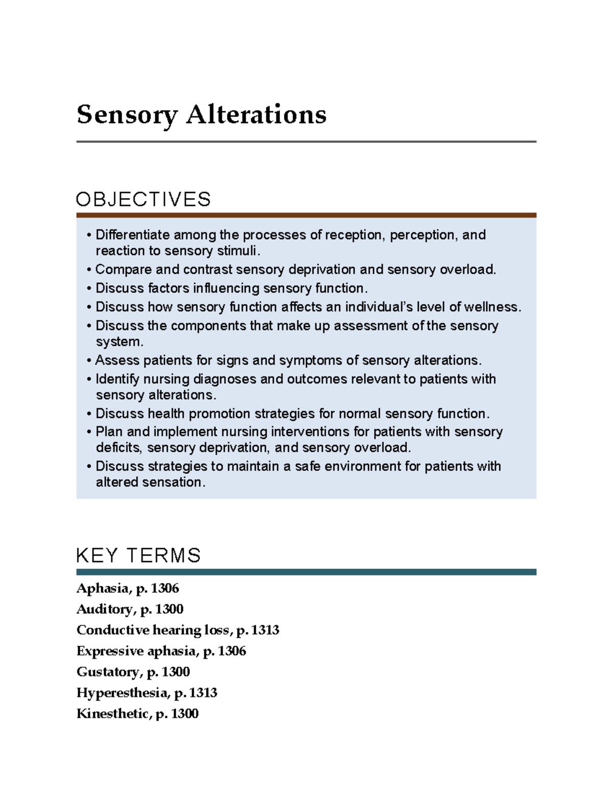 Fundamentals Of Nursing - Ch. 49 Sensory Alterations - RN Nclex ...