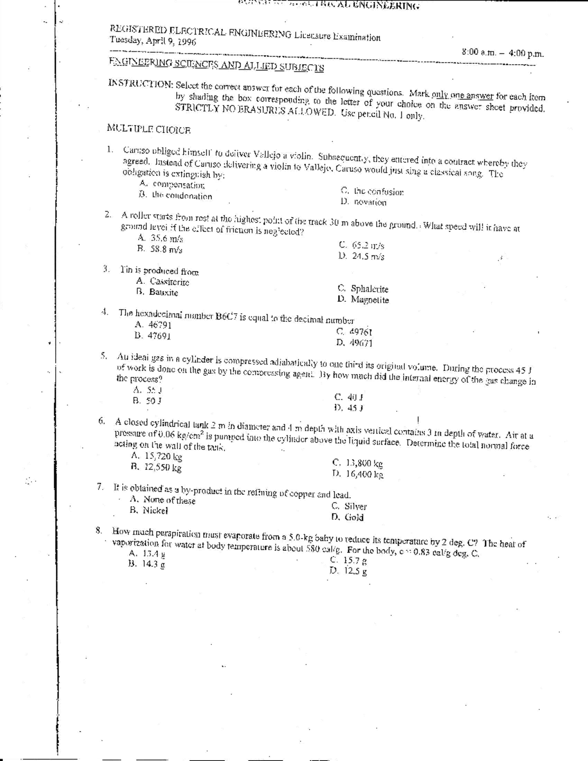 Engineering Allied Science Pre Boaard Exam 1997by Multivector ...