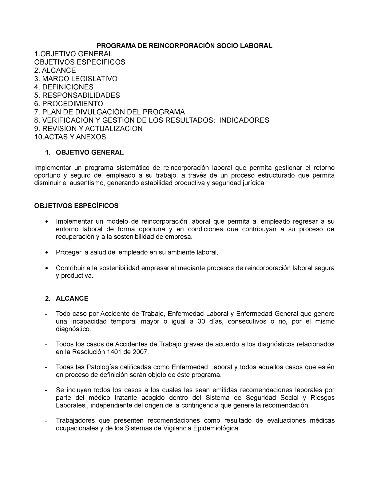 Documento GUIA Programa DE Reincorporación Laboral - PROGRAMA DE  REINCORPORACIÓN SOCIO LABORAL 1 - Studocu