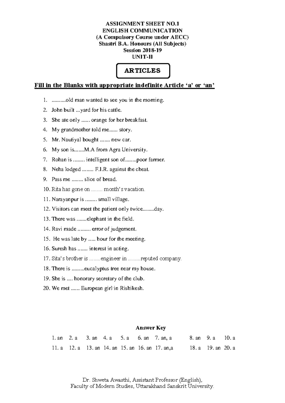 English Assignment 1 - Good - Dr. Shweta Awasthi, Assistant Professor ...