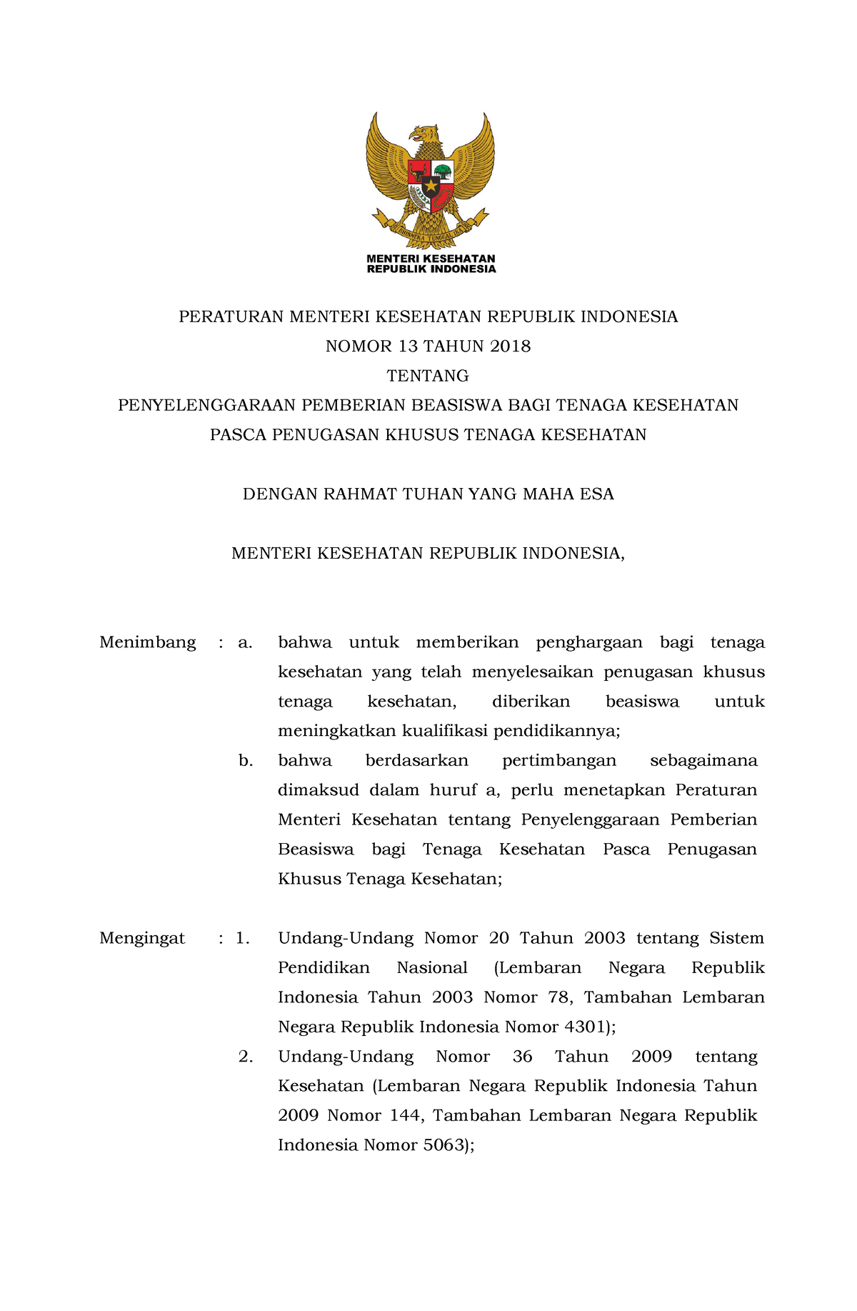 Permenkes Nomor 13 Tahun 2018 - PERATURAN MENTERI KESEHATAN REPUBLIK ...