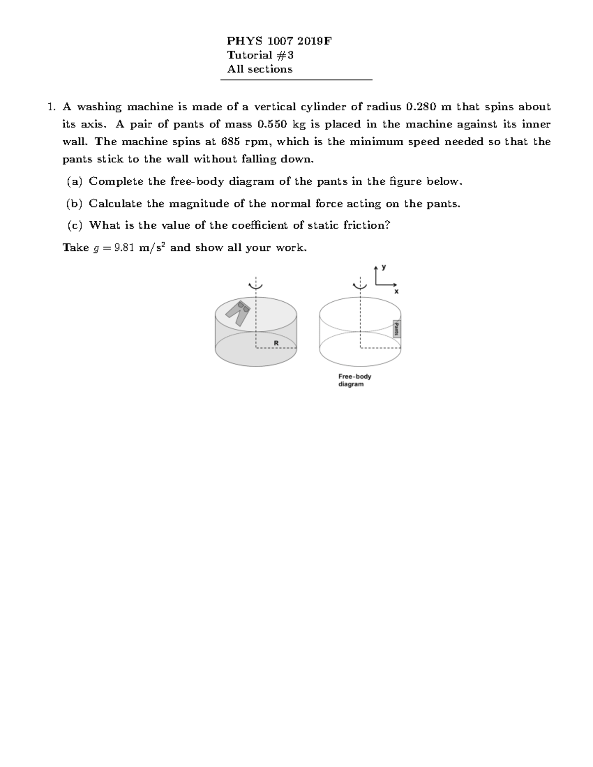 Tutorial 3 problem set - PHYS 1007 2019F Tutorial # All sections A ...