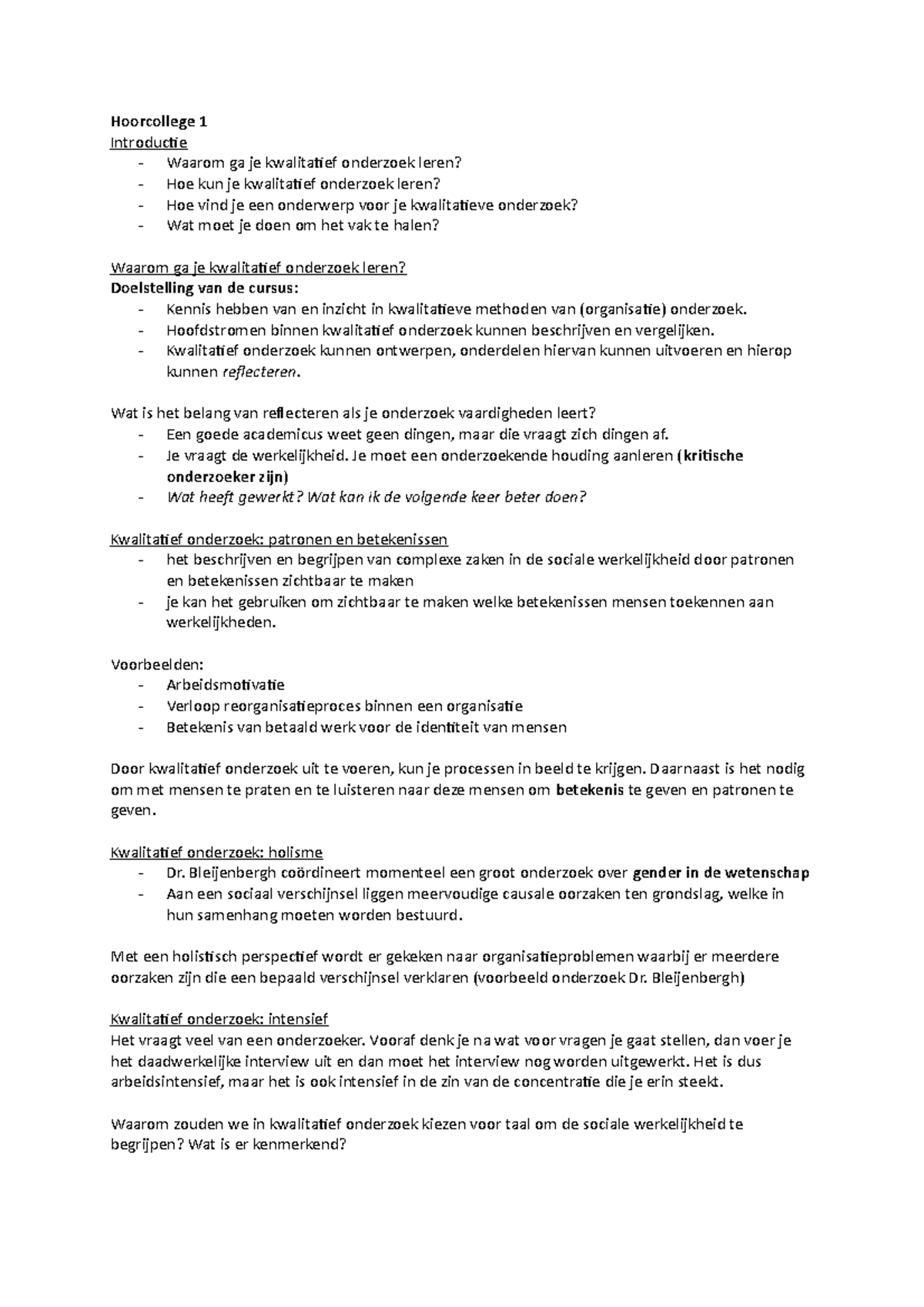 Kwalitatief Onderzoeks Methodologie 1 - Hoorcollege 1 Introductie ...