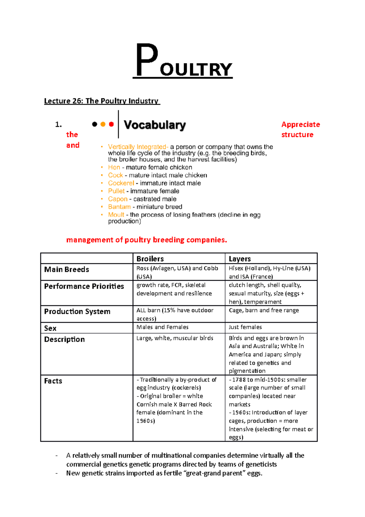 Poultry Lecture notes 13 P OULTRY Lecture 26 The Poultry Industry