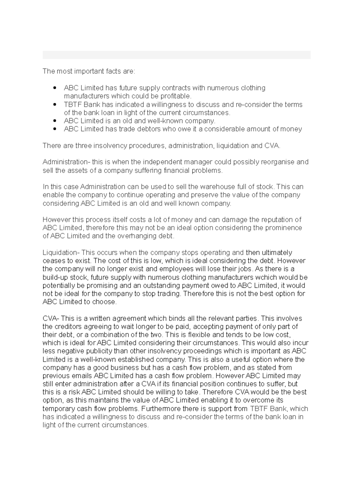 ABC PART 2 - good - The most important facts are: ABC Limited has ...