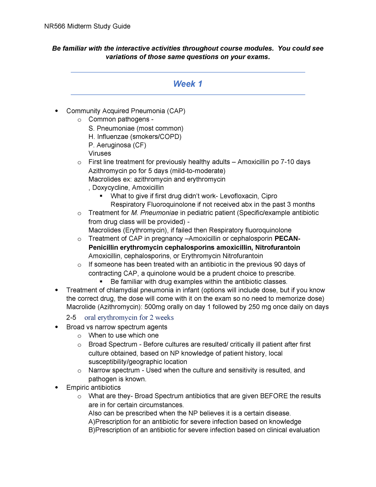 NR566 Midterm Study Guide #1 - Be Familiar With The Interactive ...