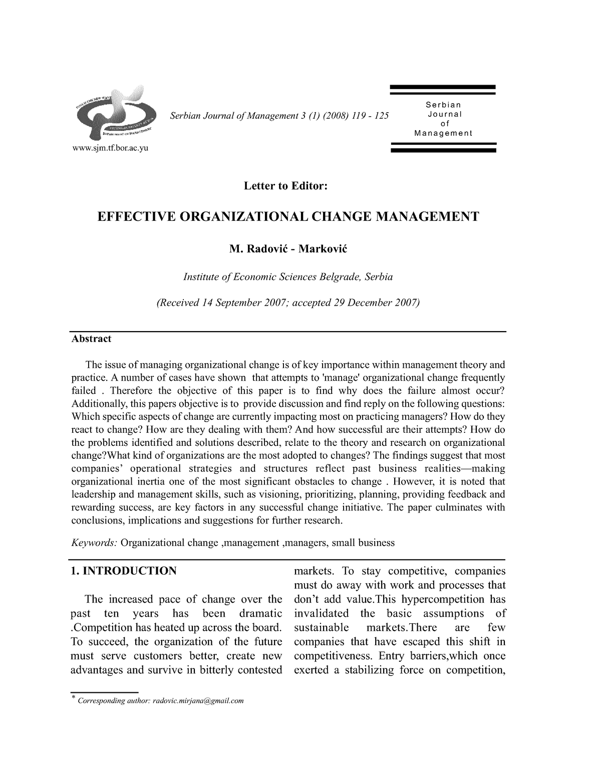 organizational change management thesis