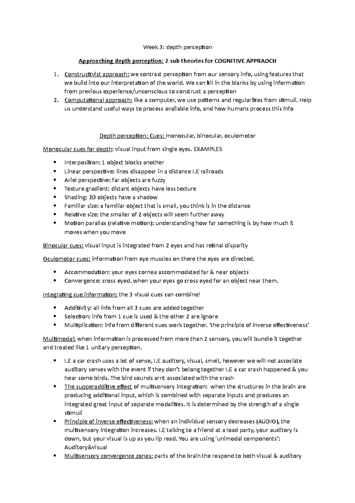 Week 3 HC - Lecture notes 3 - Week 3: depth perception Approaching ...