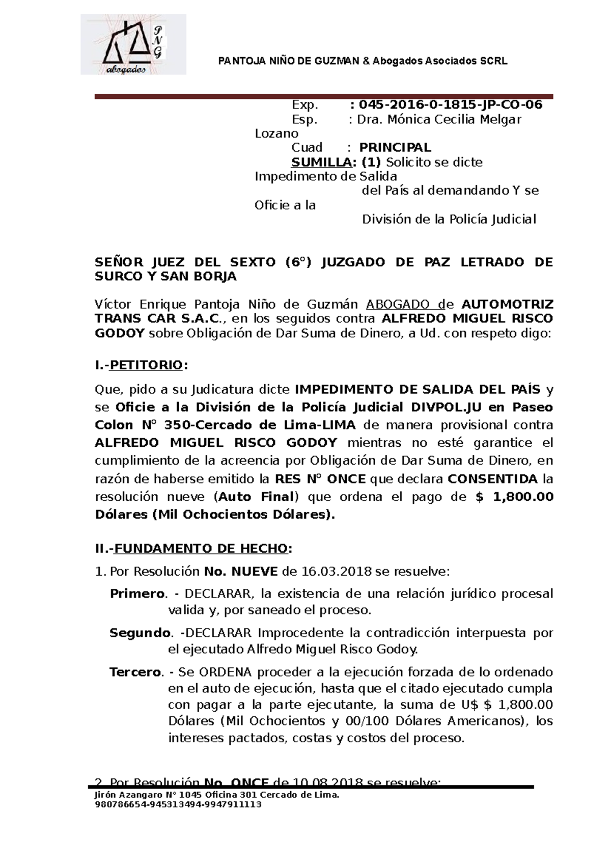 Impedimento De Salida Del Pais - PANTOJA NIÑO DE GUZMAN & Abogados ...