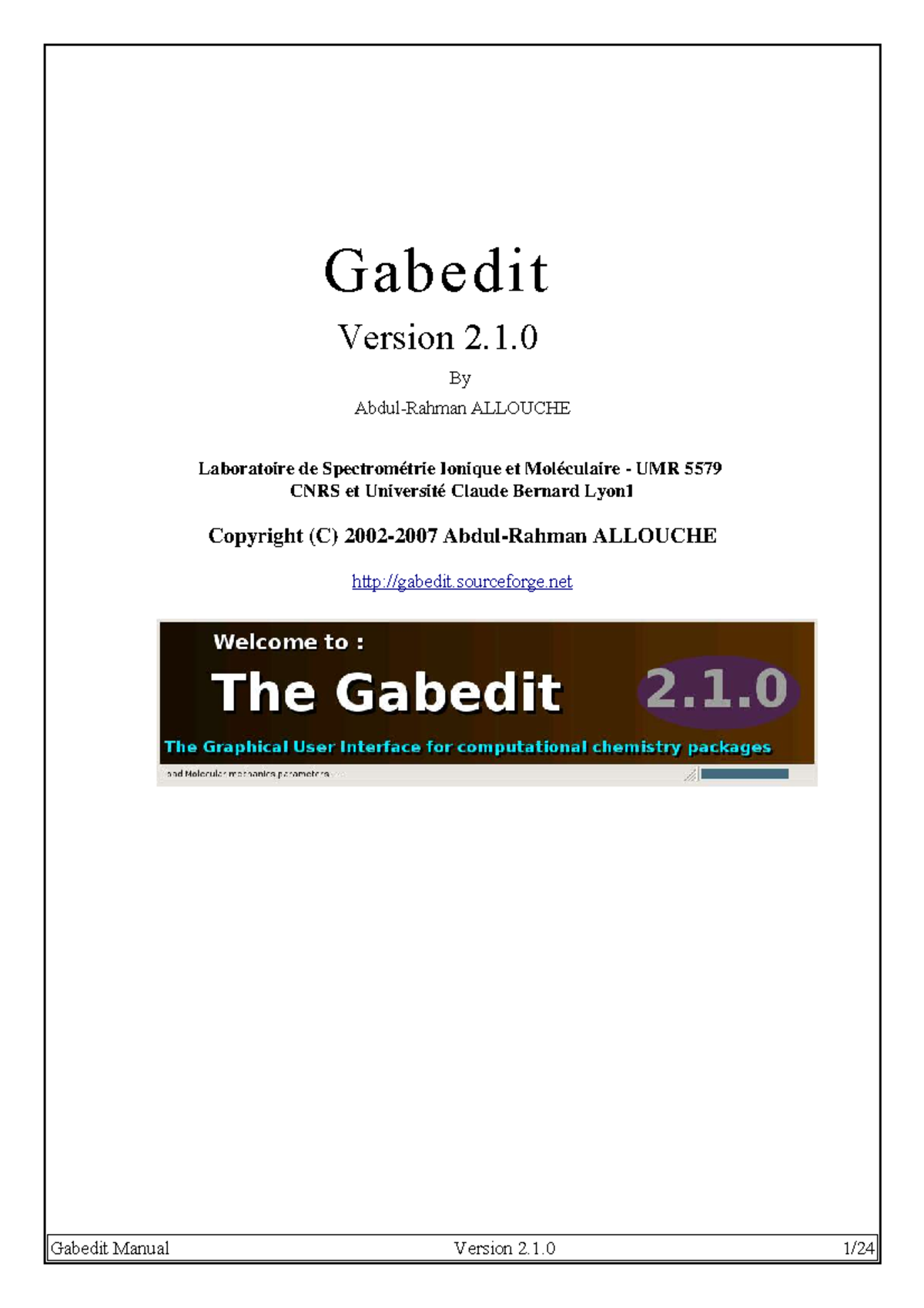 Gabedit Manual 210 Gabedit Version 2. By AbdulRahman ALLOUCHE