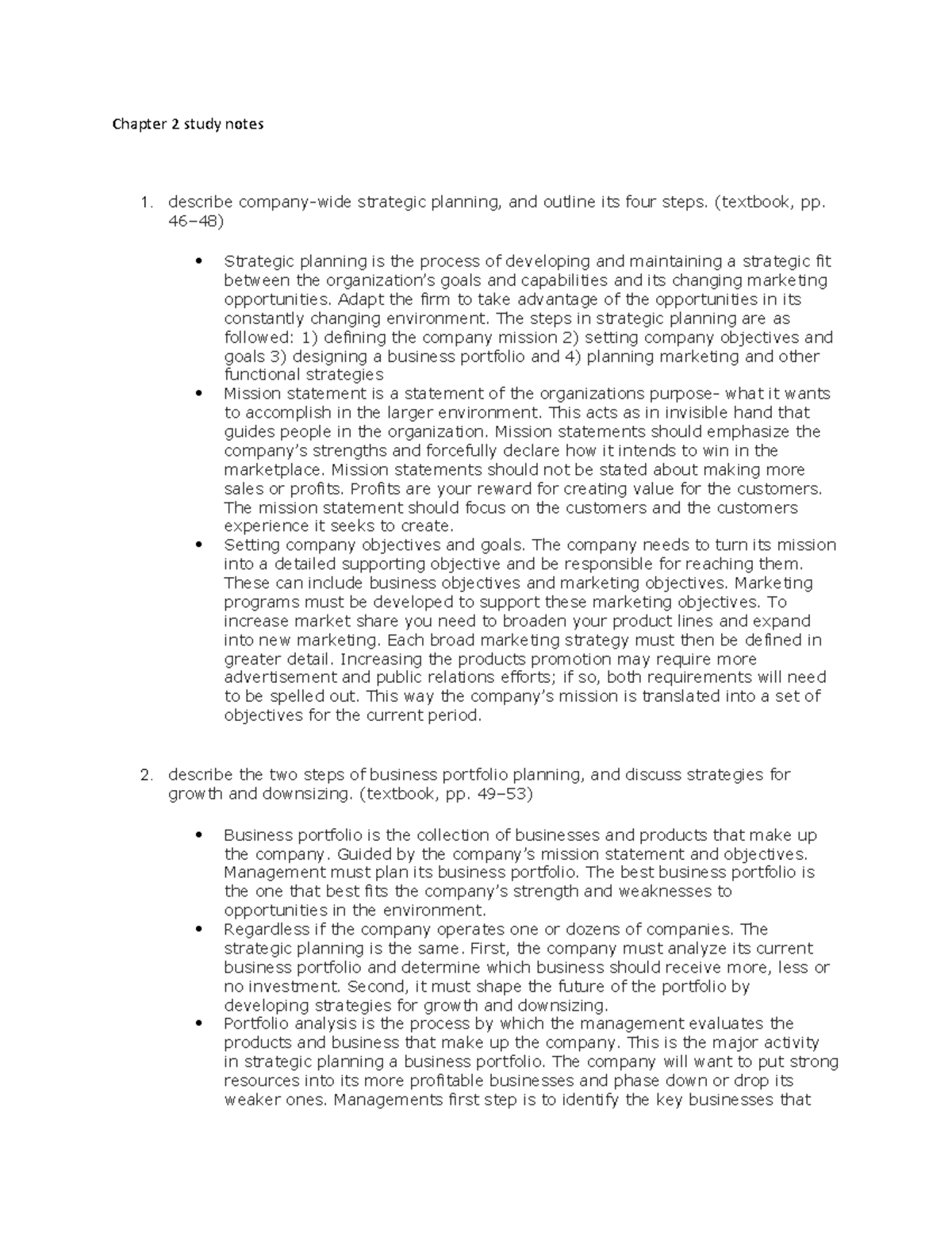 Chapter 2 study notes - Chapter 2 study notes describe company-wide ...