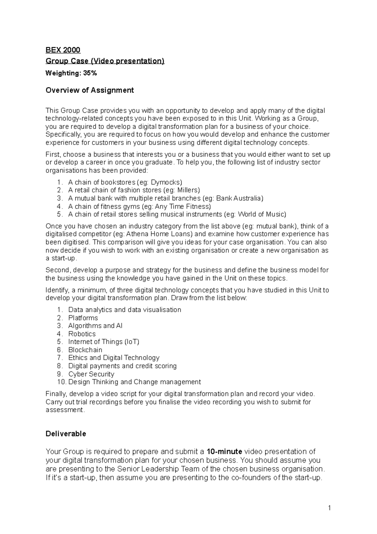 Group Case-Guidance Note-2 - BEX 2000 Group Case (Video presentation ...