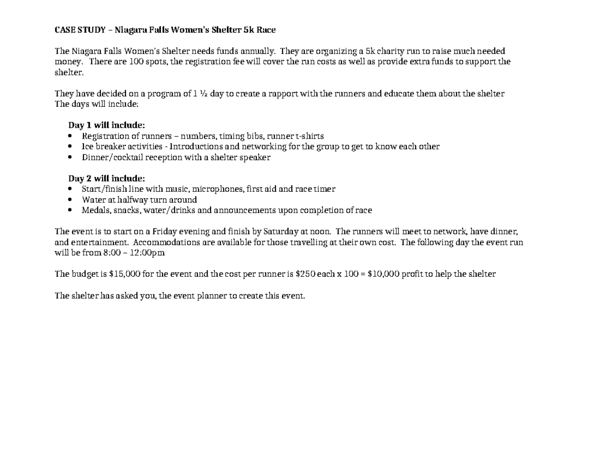 Case Study - Womens Shelter 5k - CASE STUDY – Niagara Falls Women’s ...