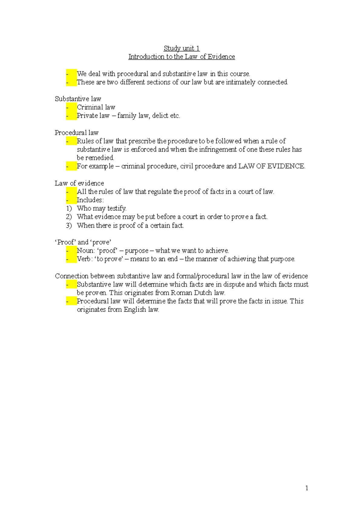 Study Unit 1 Introduction To The Law Of Evidence - These Are Two ...