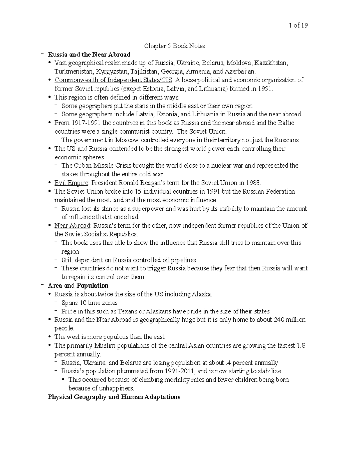 Chapter 5 Book Notes - 1! of !19 Chapter 5 Book Notes Russia and the ...