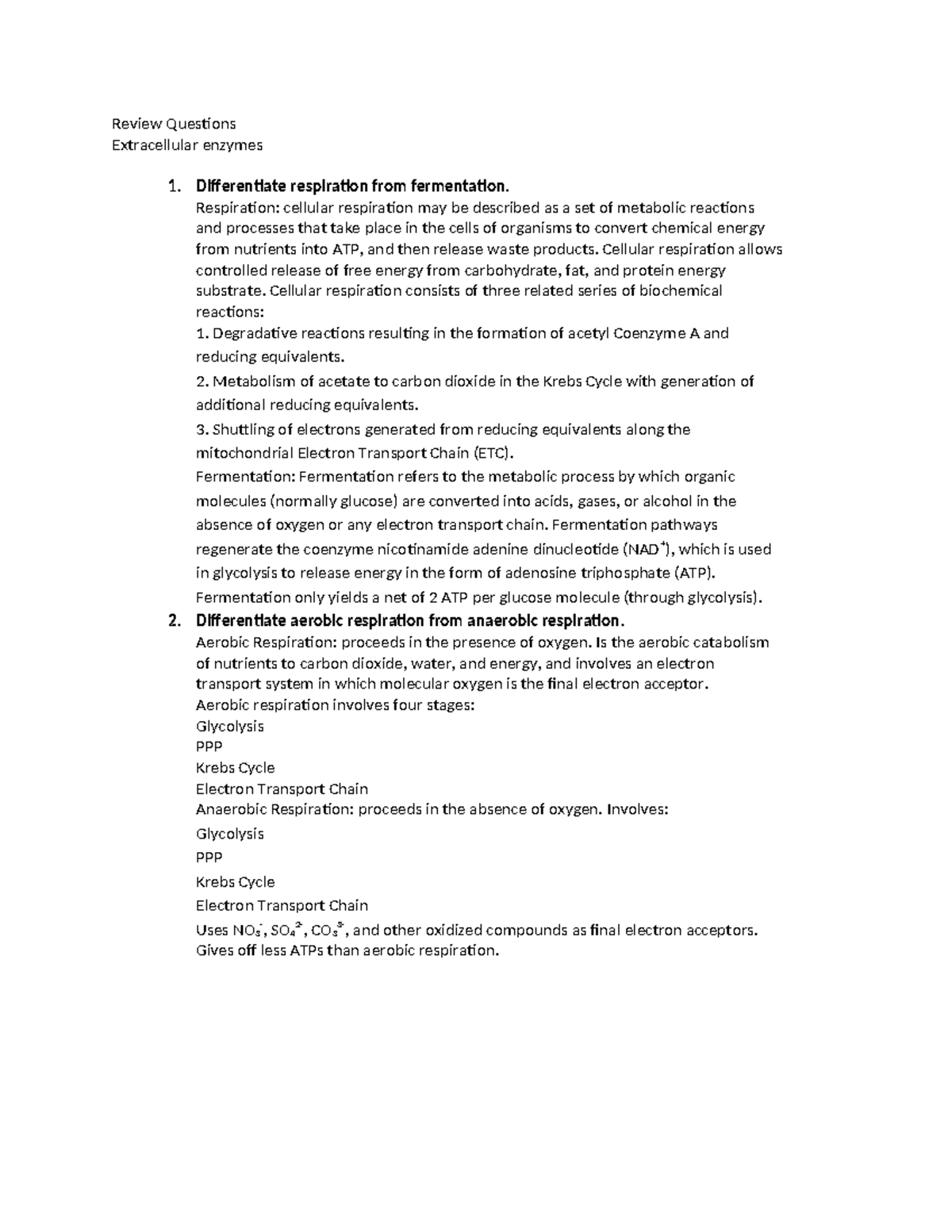 Micro Bio Review Questions Extracellular Enzymes. Lab 11 Review