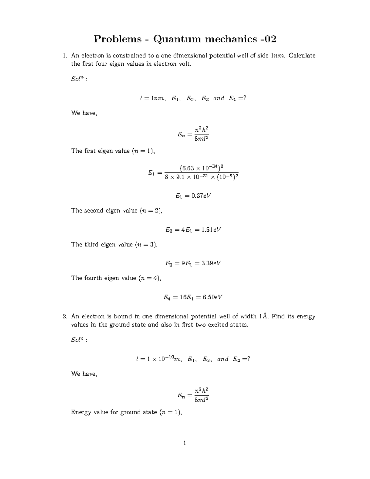 Module 2 Problems-Quantum Mechanics-02 - Problems - Quantum mechanics ...
