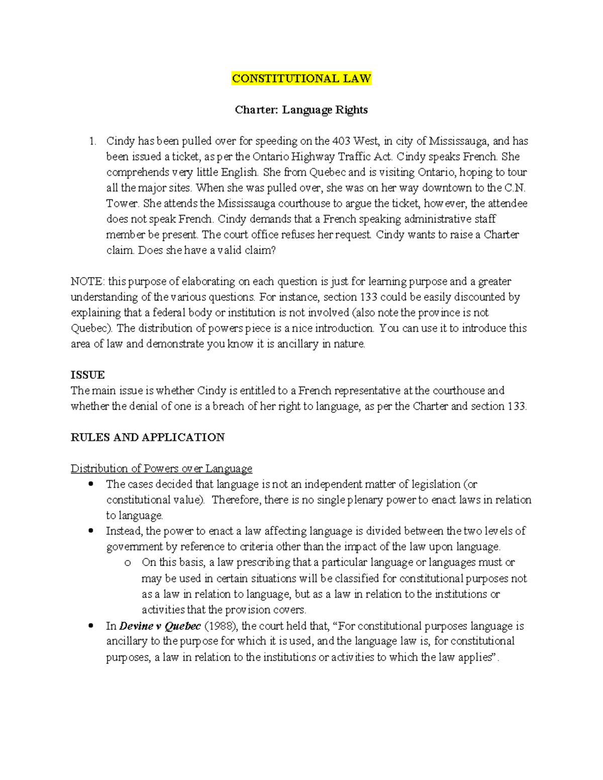 Charter Q&A Language rights - CONSTITUTIONAL LAW Charter: Language ...