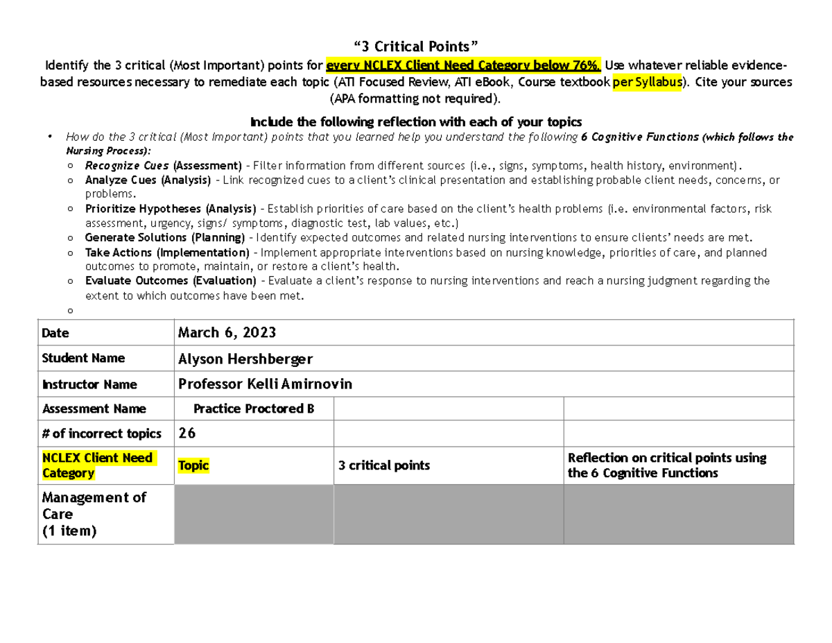 Remediation Document To Use For 3 Critical Points - “3 Critical Points ...