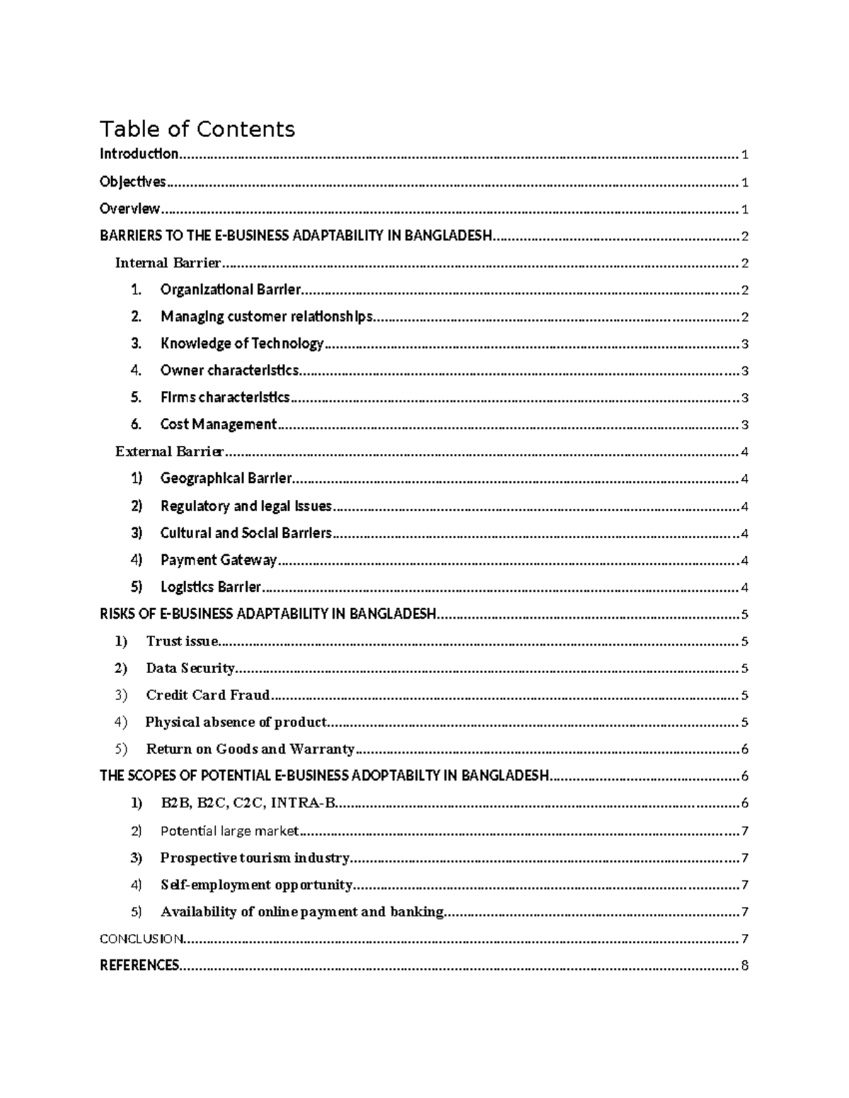 Barriers AND Opportunities OPF E Business IN Bangladesh - Table of ...
