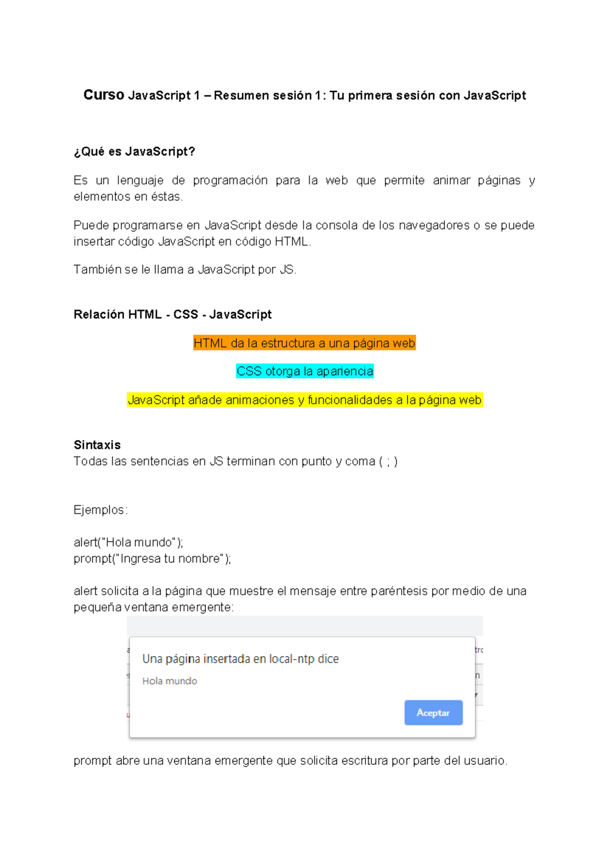 MJ1 Resumen Sesión 1 - DGHGFH - Curso JavaScript 1 – Resumen sesión 1 ...