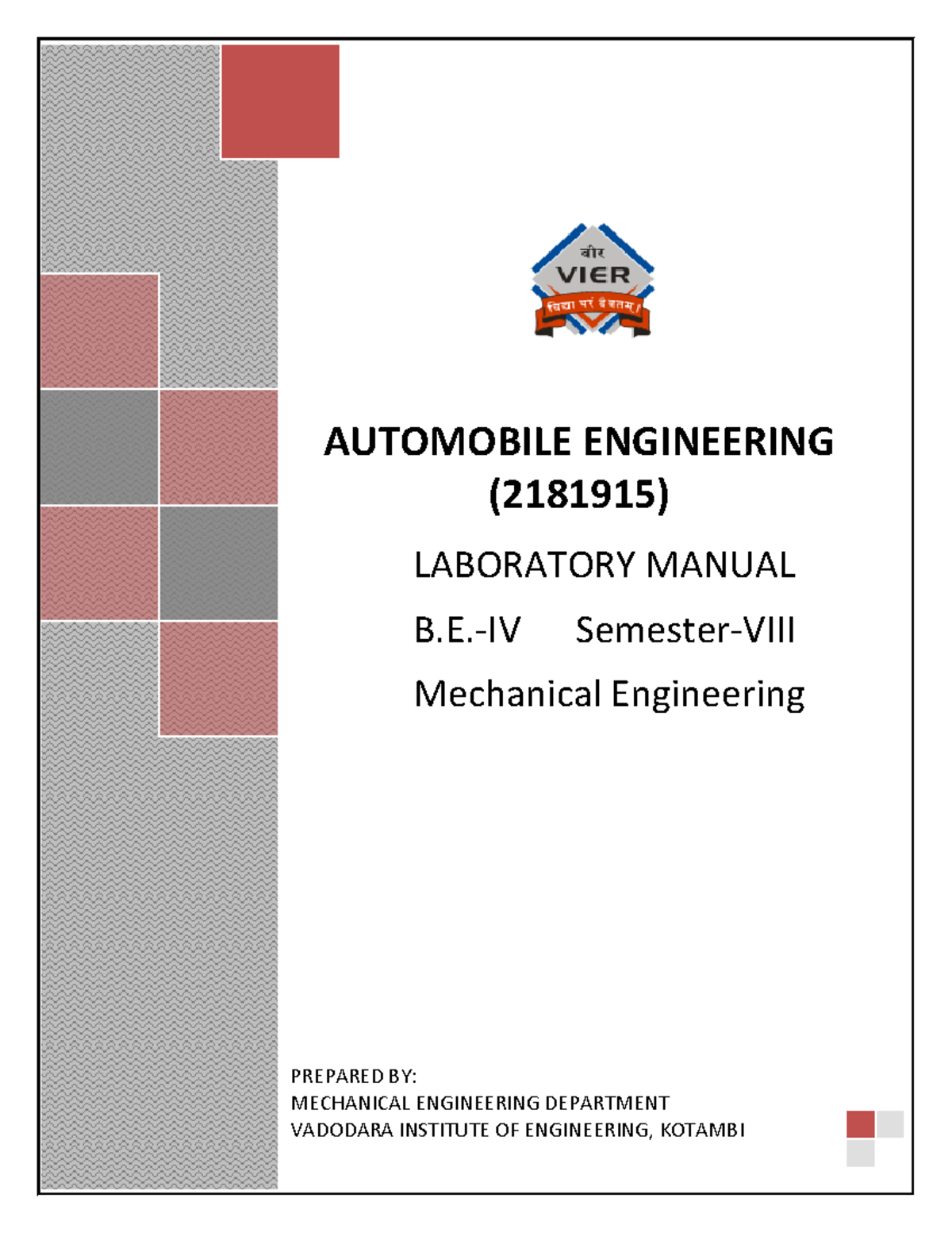 Auto LAB Manual 7-5-15 - VADODARA INSTITUTE OF ENGINEERING KOTAMBI Lab ...
