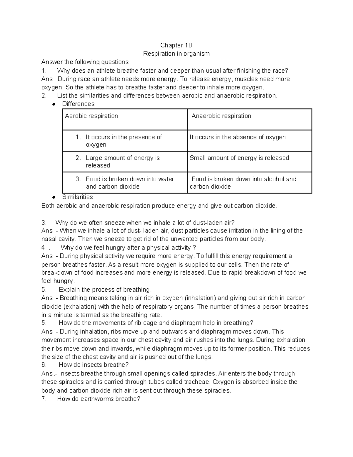 Chapter 10 This is a detailed note on Respiration in Organisms Chapter 10 Respiration in