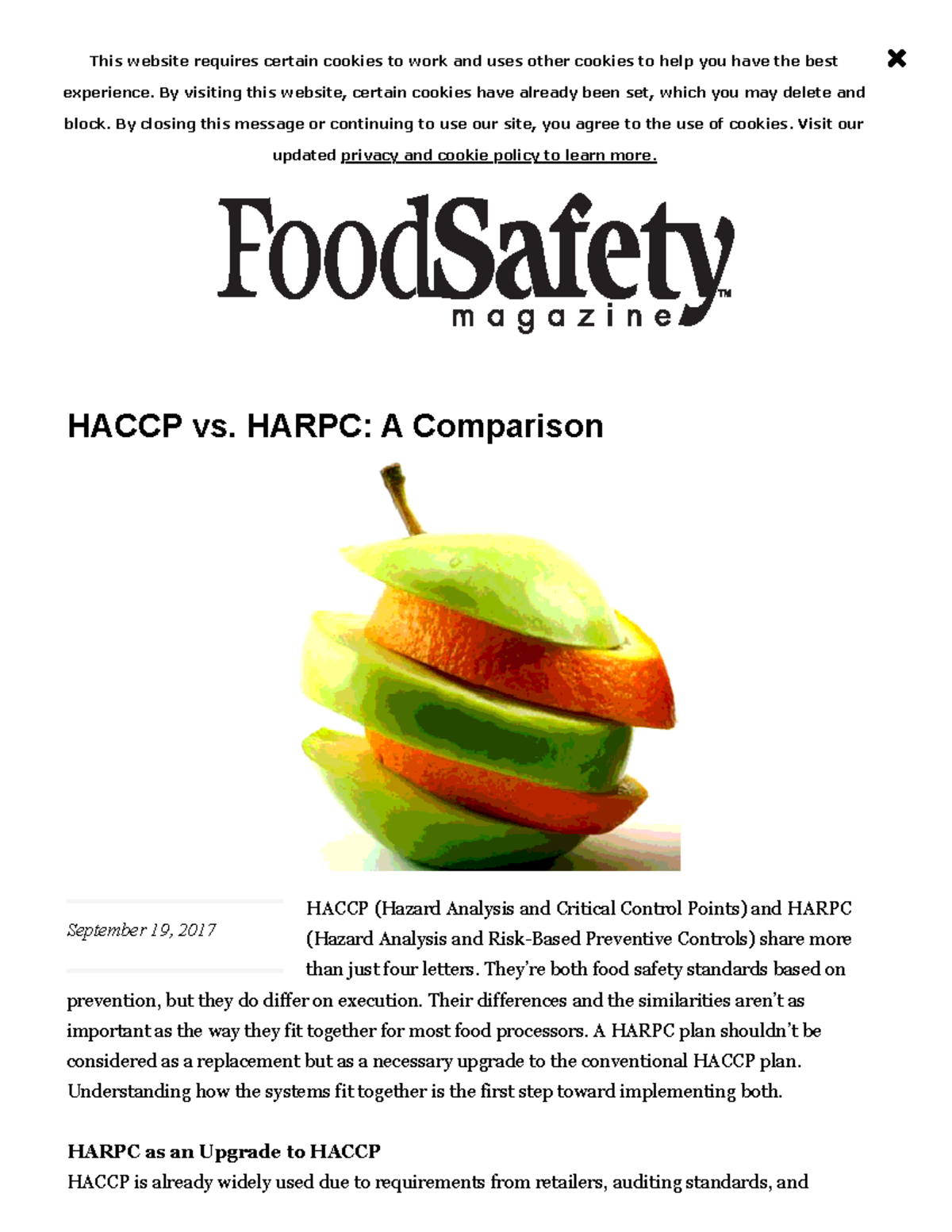 Haccp vs. Harpc A Comparison HACCP vs. HARPC A Comparison HACCP