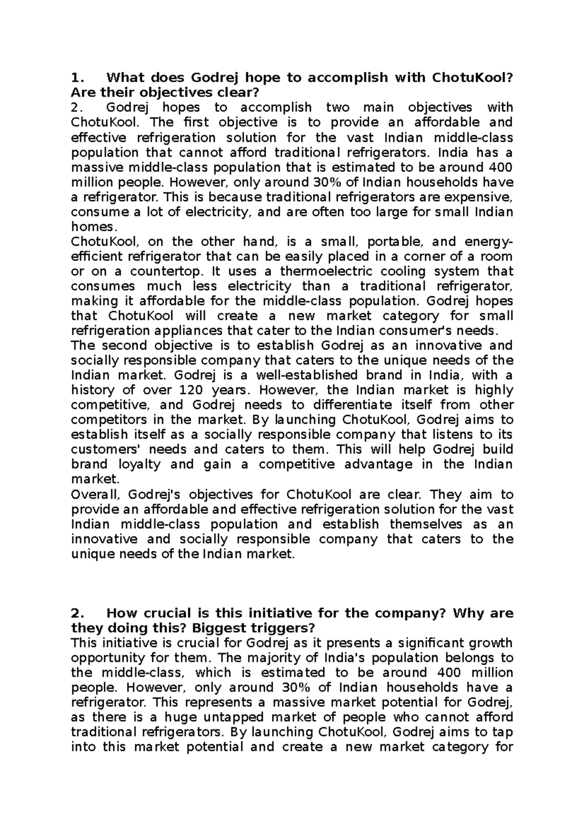 Sm q1 - q3 - Case study answers - What does Godrej hope to accomplish ...