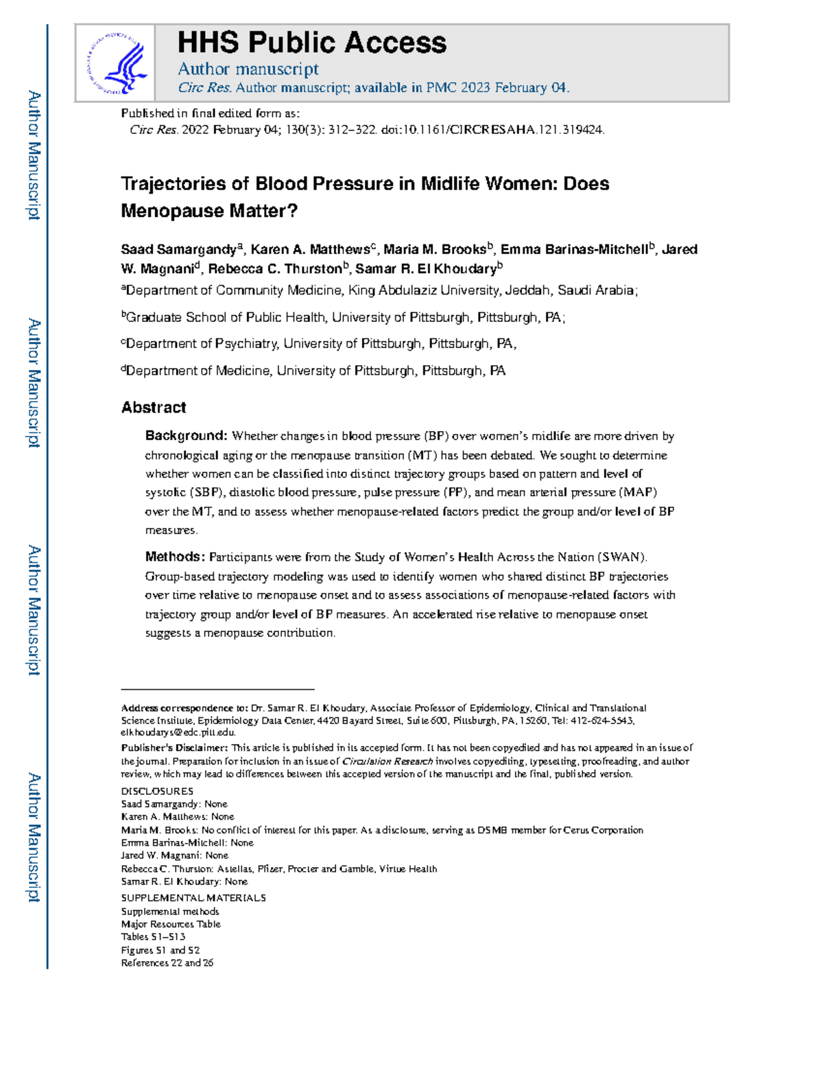 Nihms1767463 Health Notes Trajectories of Blood Pressure in
