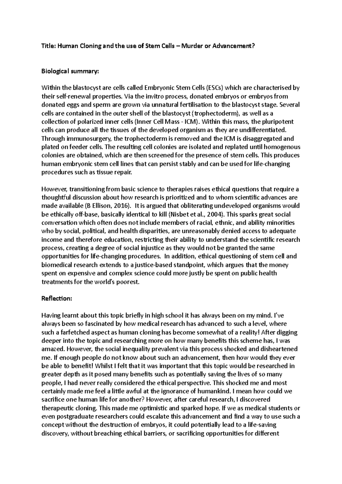 Social Biology Final - Title: Human Cloning and the use of Stem Cells ...