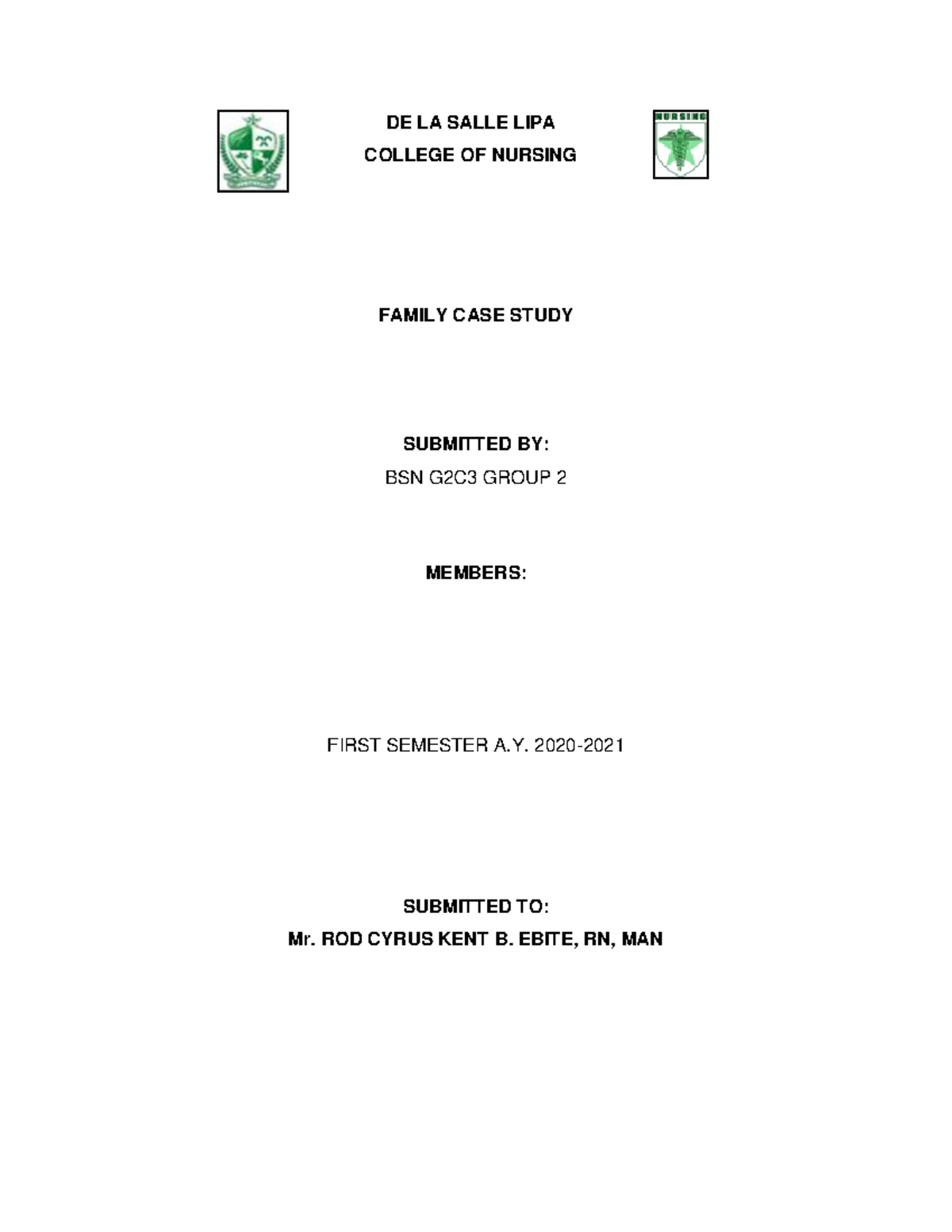 Sample Family Case Study 1 1 DE LA SALLE LIPA COLLEGE OF NURSING