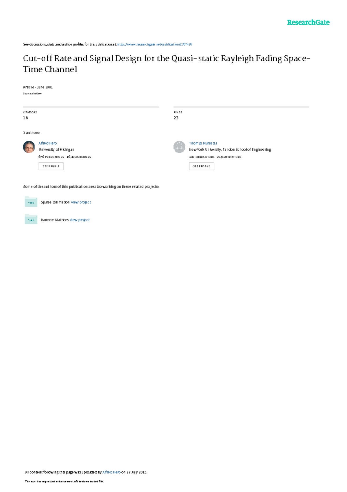 Cutoff Rate and Signal Design for the Quasistati See discussions