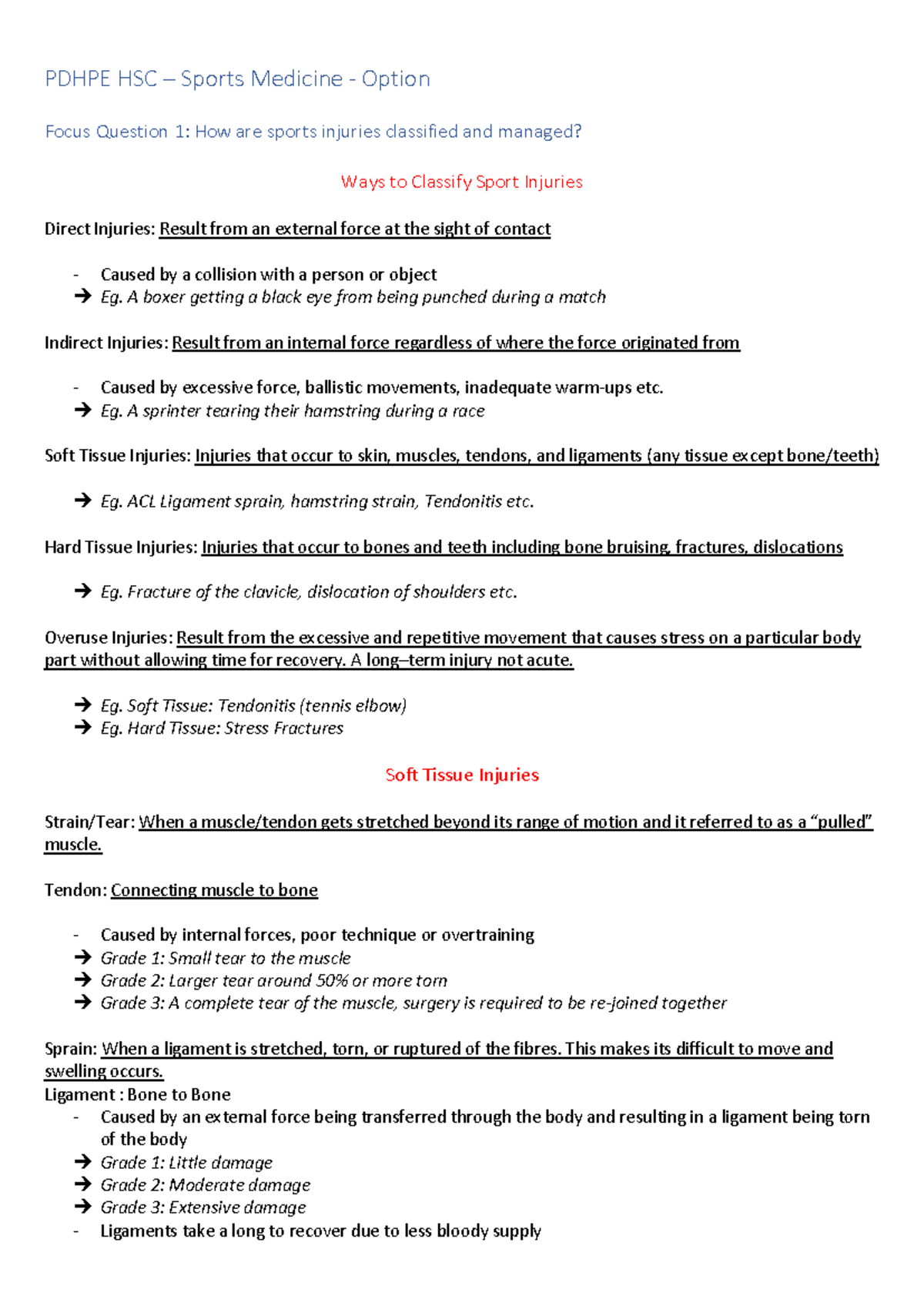 Pdhpe Sports Med PDHPE HSC Sports Medicine Option Focus Question