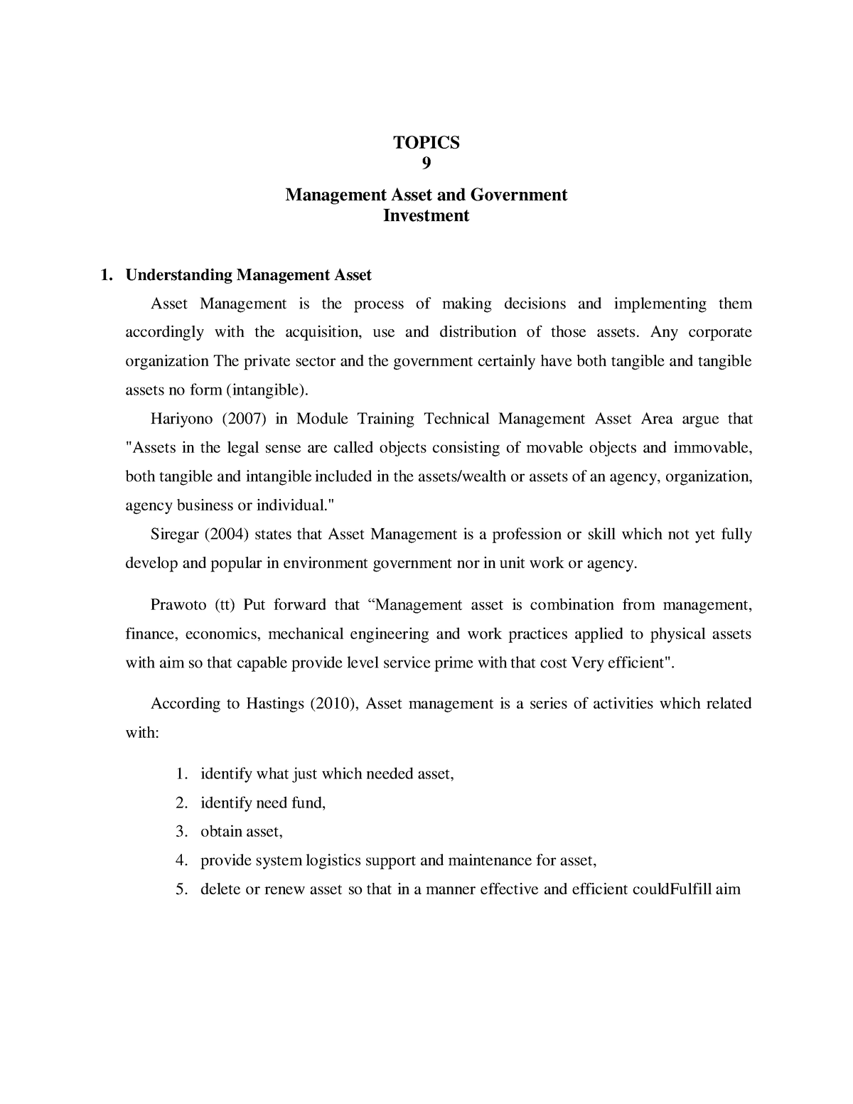 asset management topics for thesis