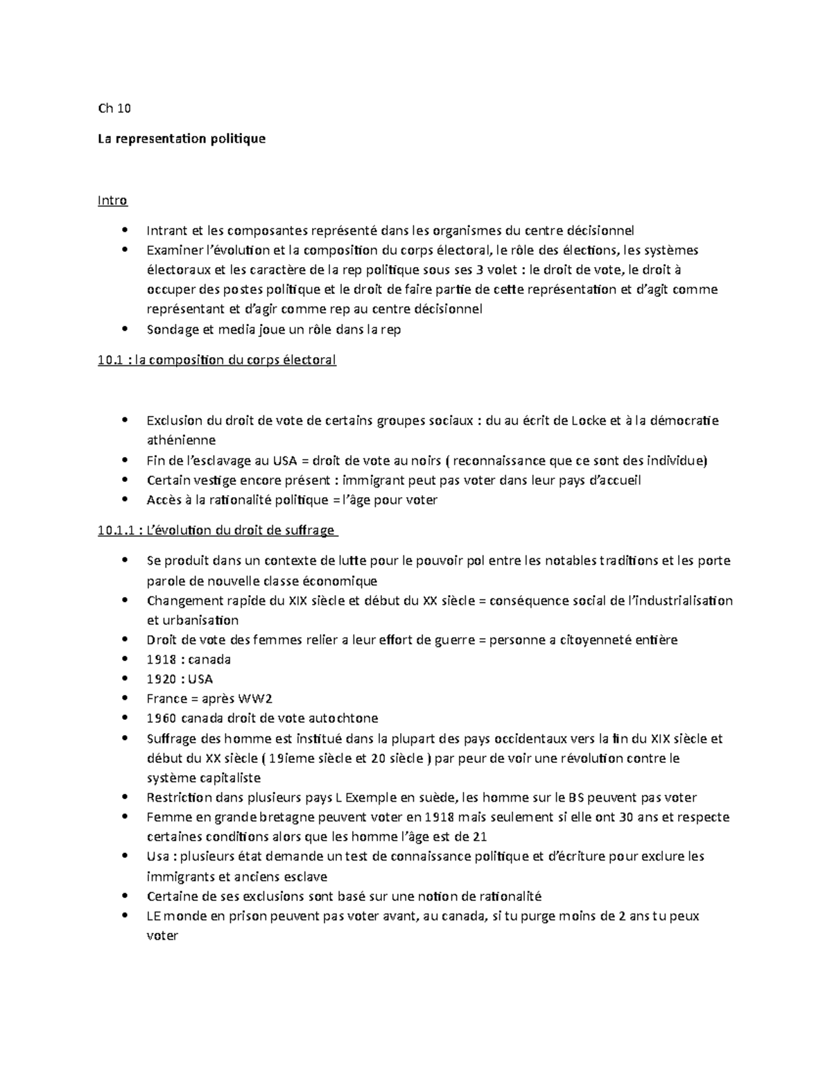 Note sur chapitre 10 - Ch 10 La representation politique Intro Intrant ...