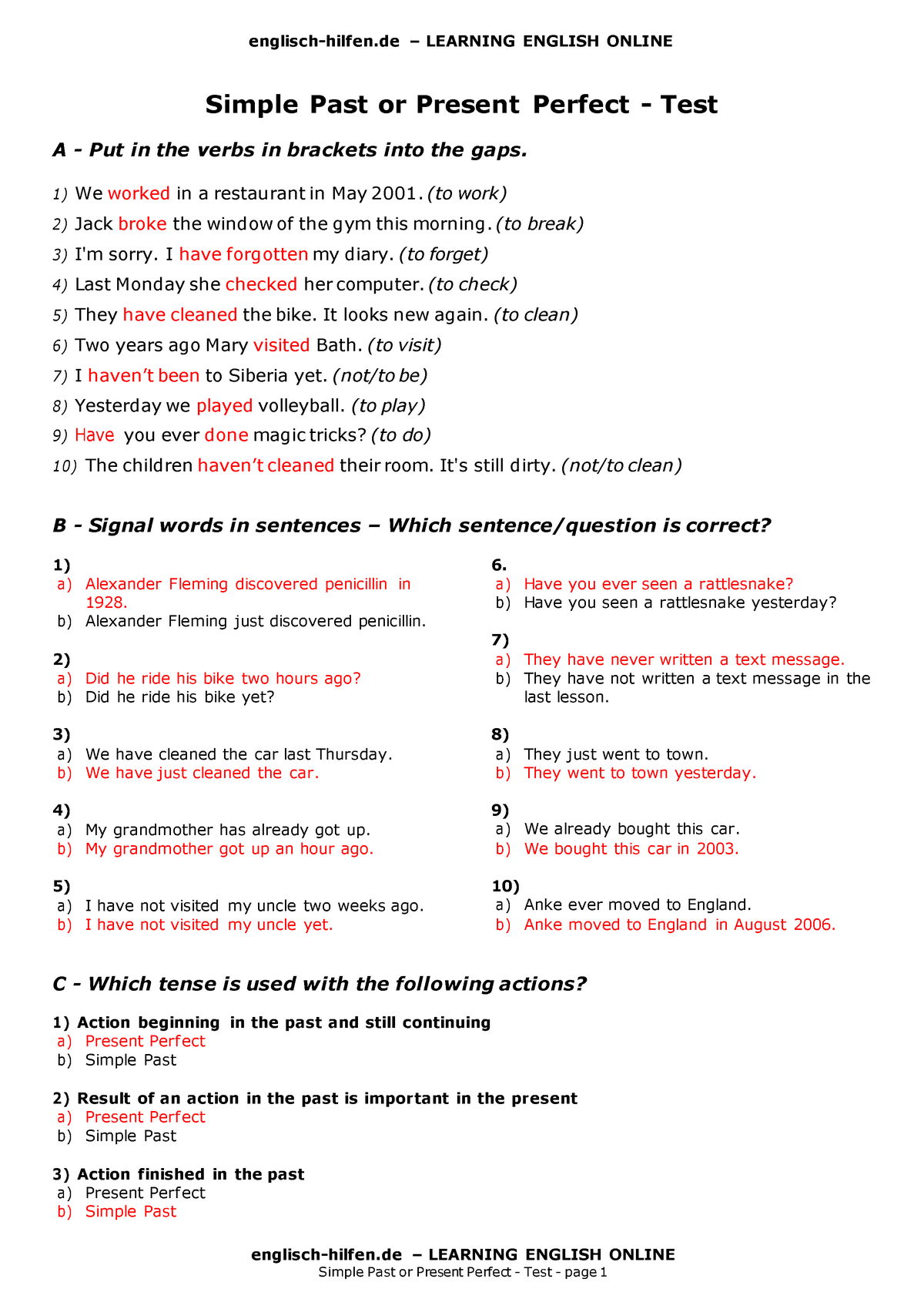 english grammar exercises online hilfen